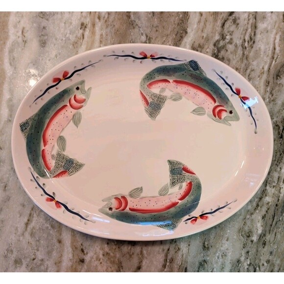 Carlisle Other - VINTAGE SARAH PETERSON RAINBOW TROUT SERVING PLATE 18” SIGNED CARLISLE HARTSTONE